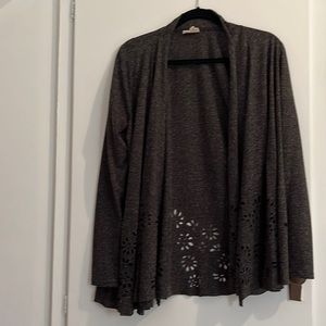 Cutout Floral Pattern Long Sleeve Catdigan